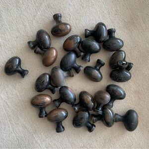 Home | Lot of 23 Used Knobs, Copper Plate/Black + Base Metal, Distressed